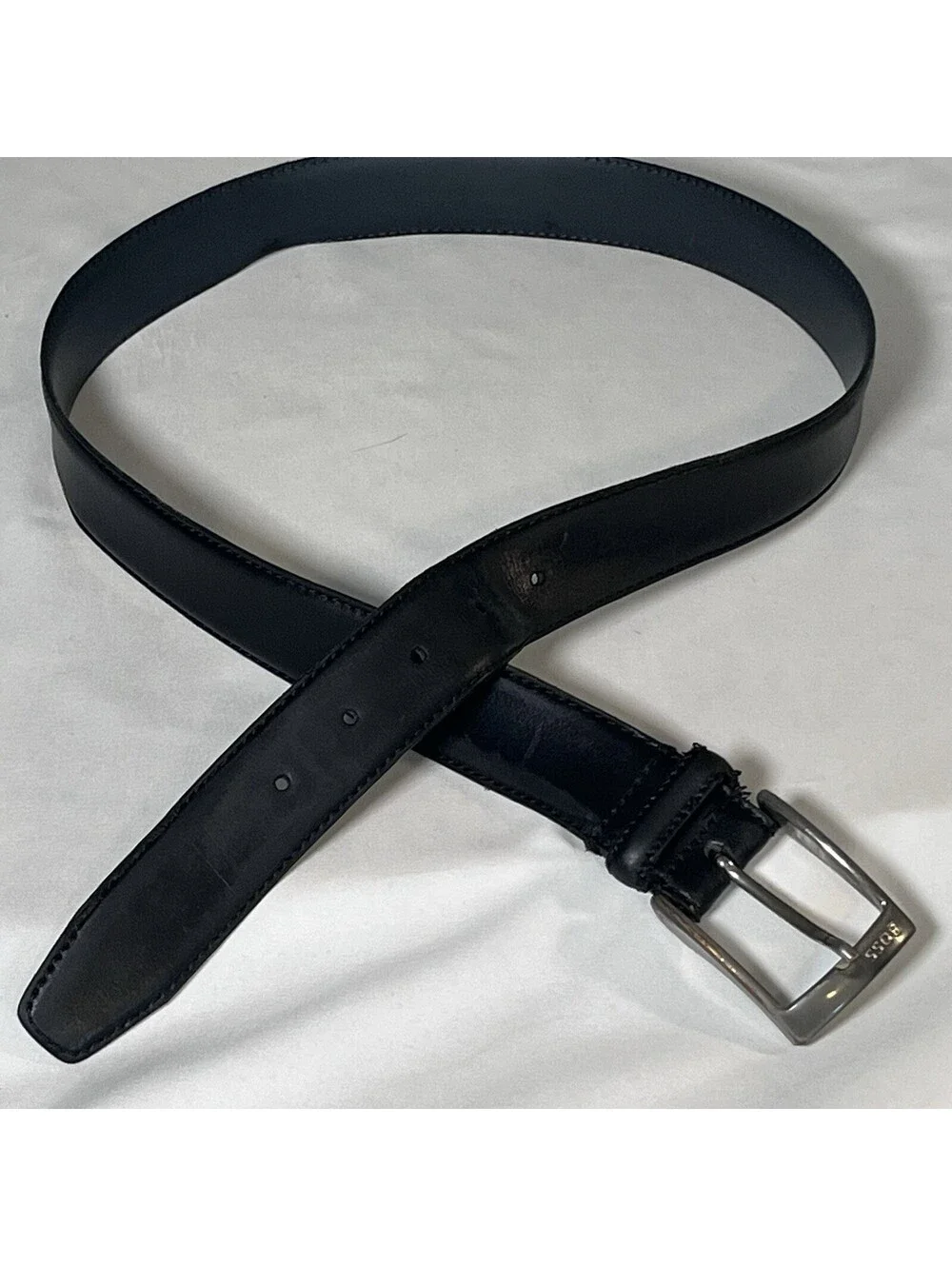 HUGO BOSS-Black Calfskin Leather Belt-Size 46-Made in Italy